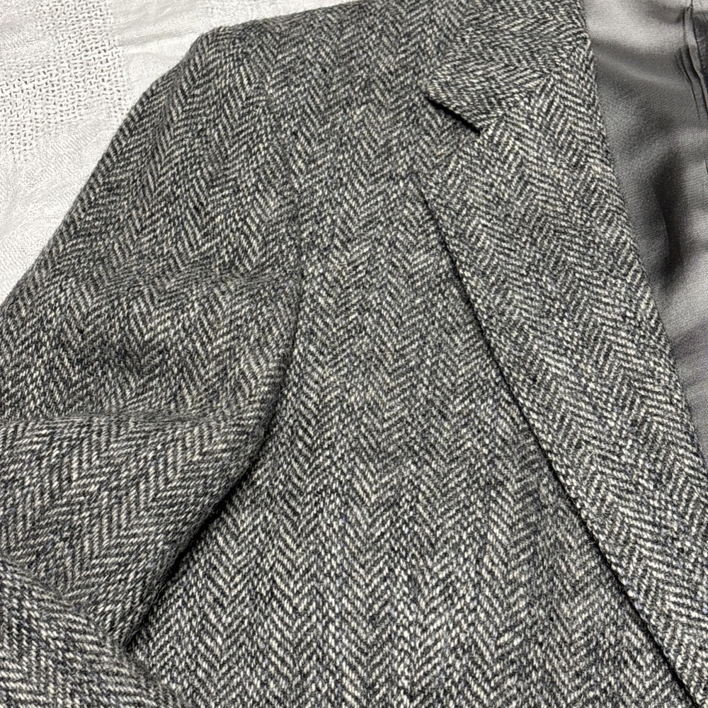 VTG Arnie Herringbone 100% Wool Grey Sports Coat Blazer Suit Jacket Size 38R